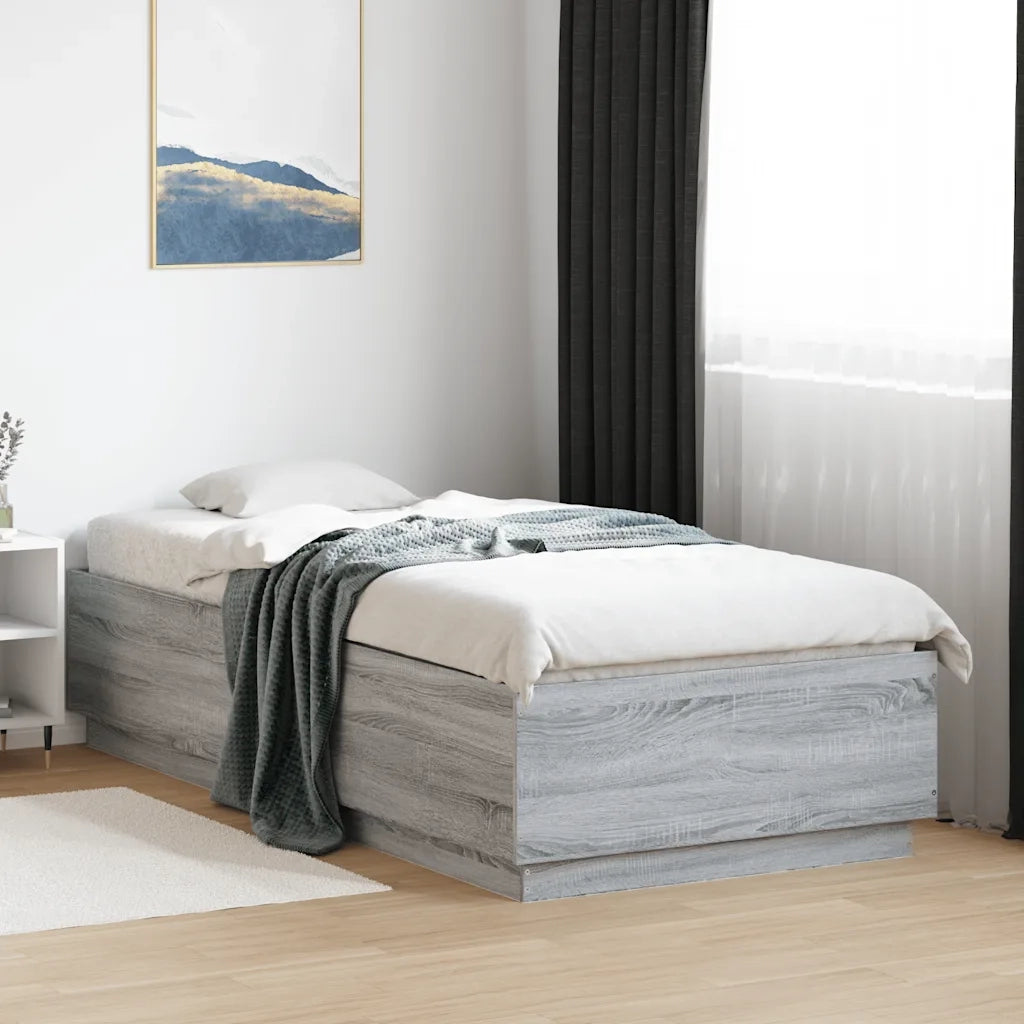 Letto singolo | Letto per adulti | Giroletto Grigio Sonoma 100x200 cm in Legno Multistrato