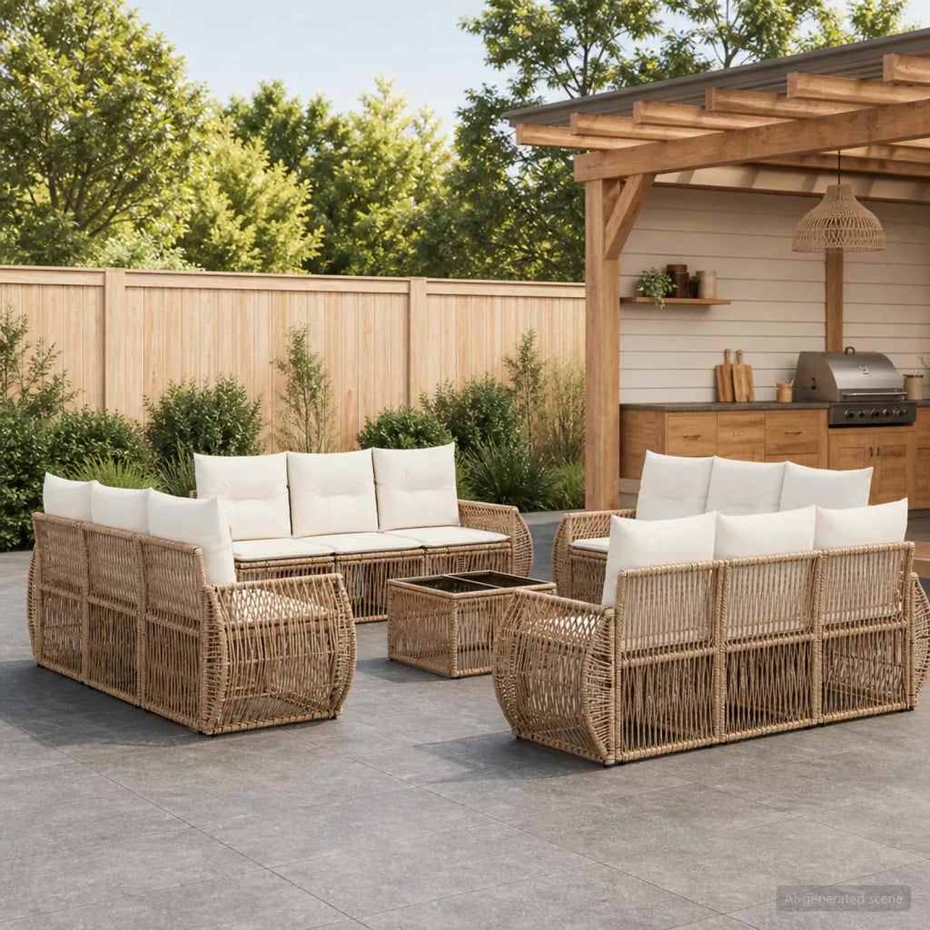 Set Divano da Giardino 13 pz Beige e Bianco Crema polyrattan 3435372