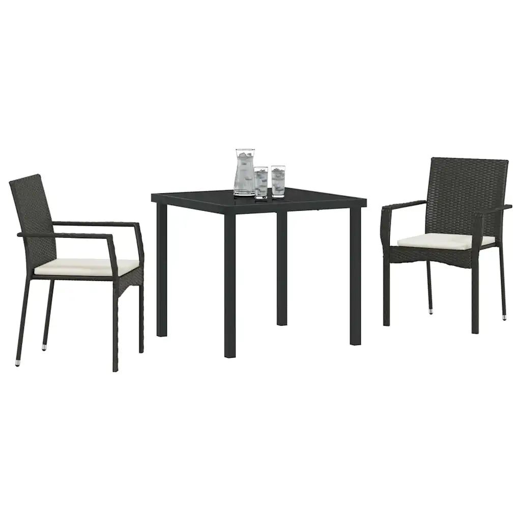 Set da Pranzo per Giardino con cuscino 3 pcs Nero polyrattan