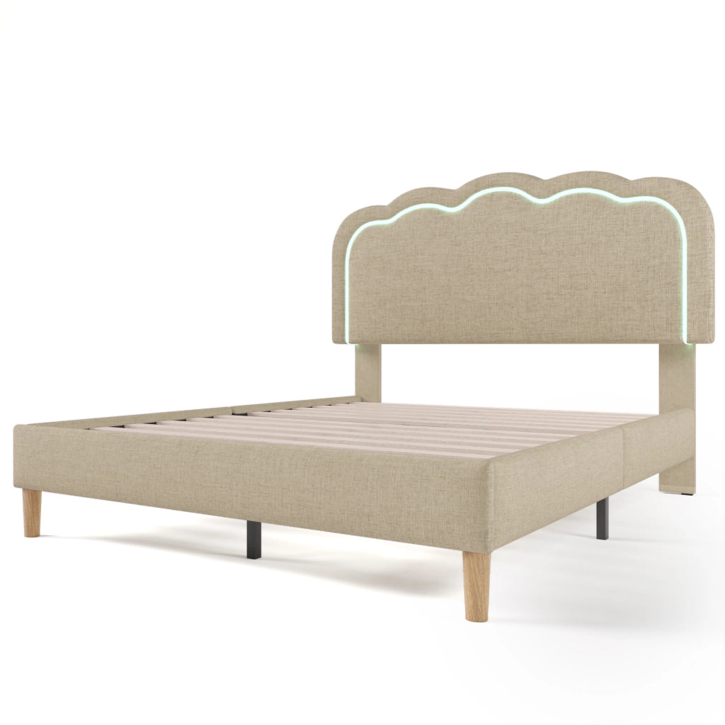 letto imbottito lino beige 140 x 200 cm