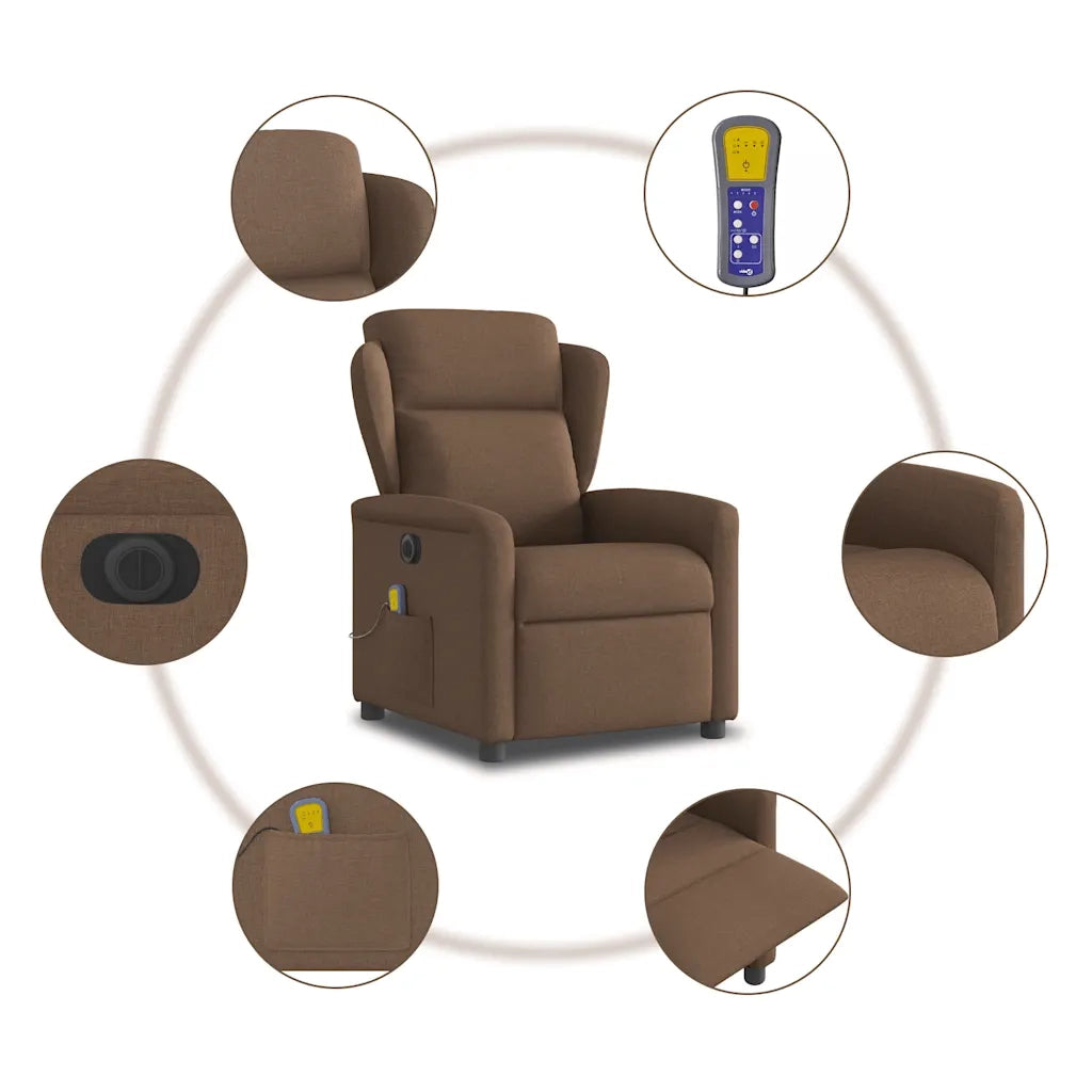 Poltrona Massaggiante | Sedia Relax Reclinabile Elettrica Marrone in Tessuto