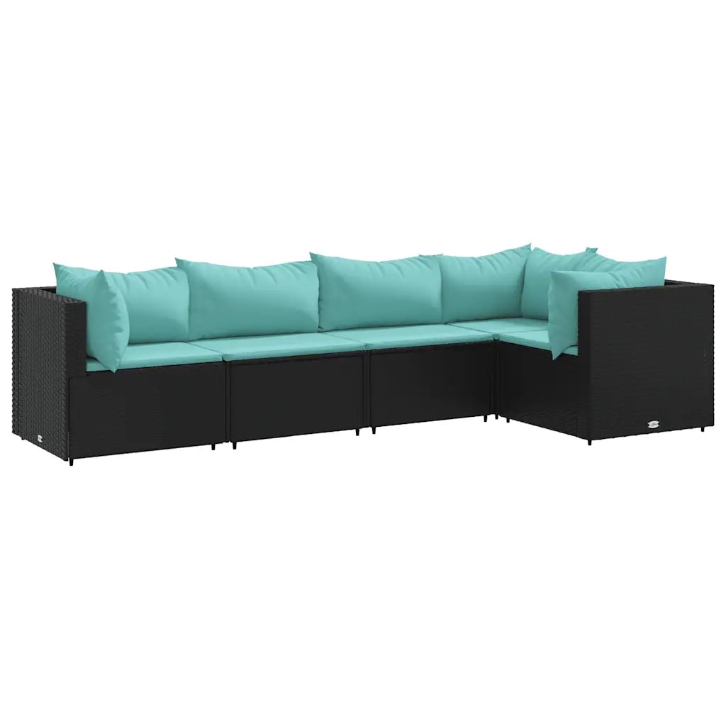 Set Divani da Giardino 5 pz con Cuscini Nero in Polyrattan