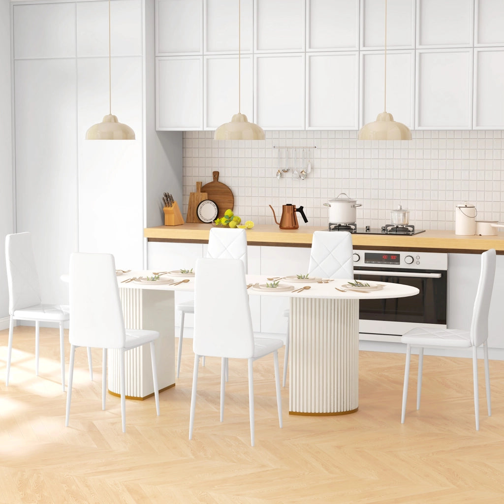 Set di 6 Sedie da Pranzo Imbottite in Similpelle con Schienale Alto e Gambe in Metallo ¨C Zephmum ¨C Bianco 41x50x97 cm