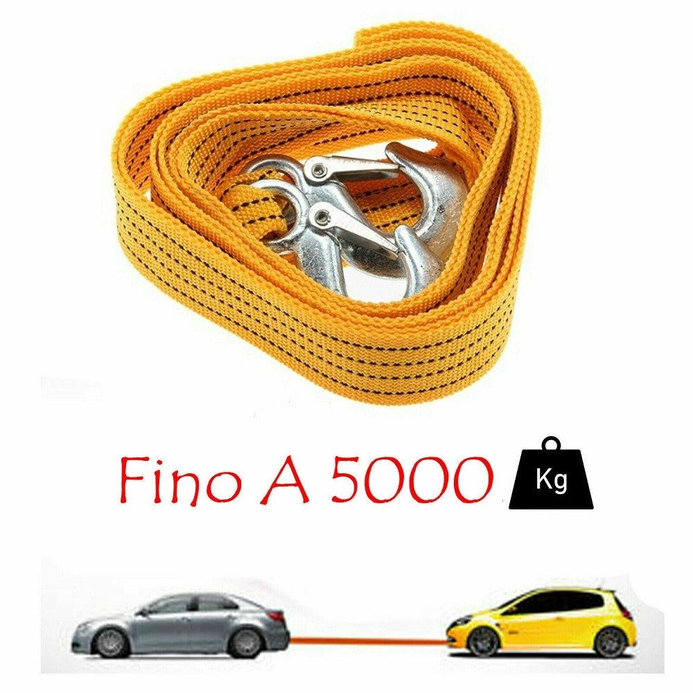 Trade Shop - Cinghia Cavo Da Traino Sos Auto Super Resistente Fune Corda 2 Ganci 5000kg -