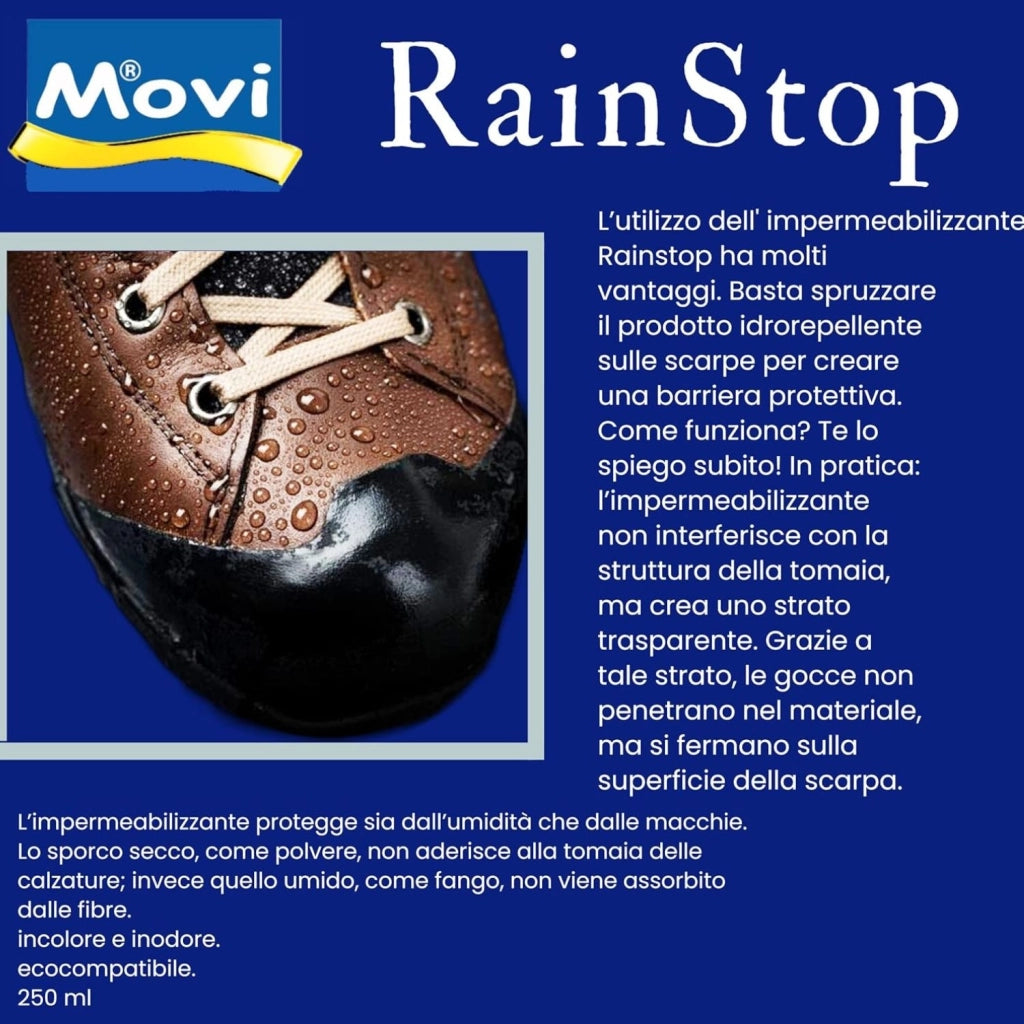 Movi Spray Impermeabilizzante RainStop – 250 ml per Pelle e Camoscio