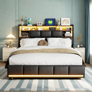 Letto a due posti con illuminazione LED, 140/160x200cm letto a scomparsa, 140/160x200cm, tavolo di notte m.