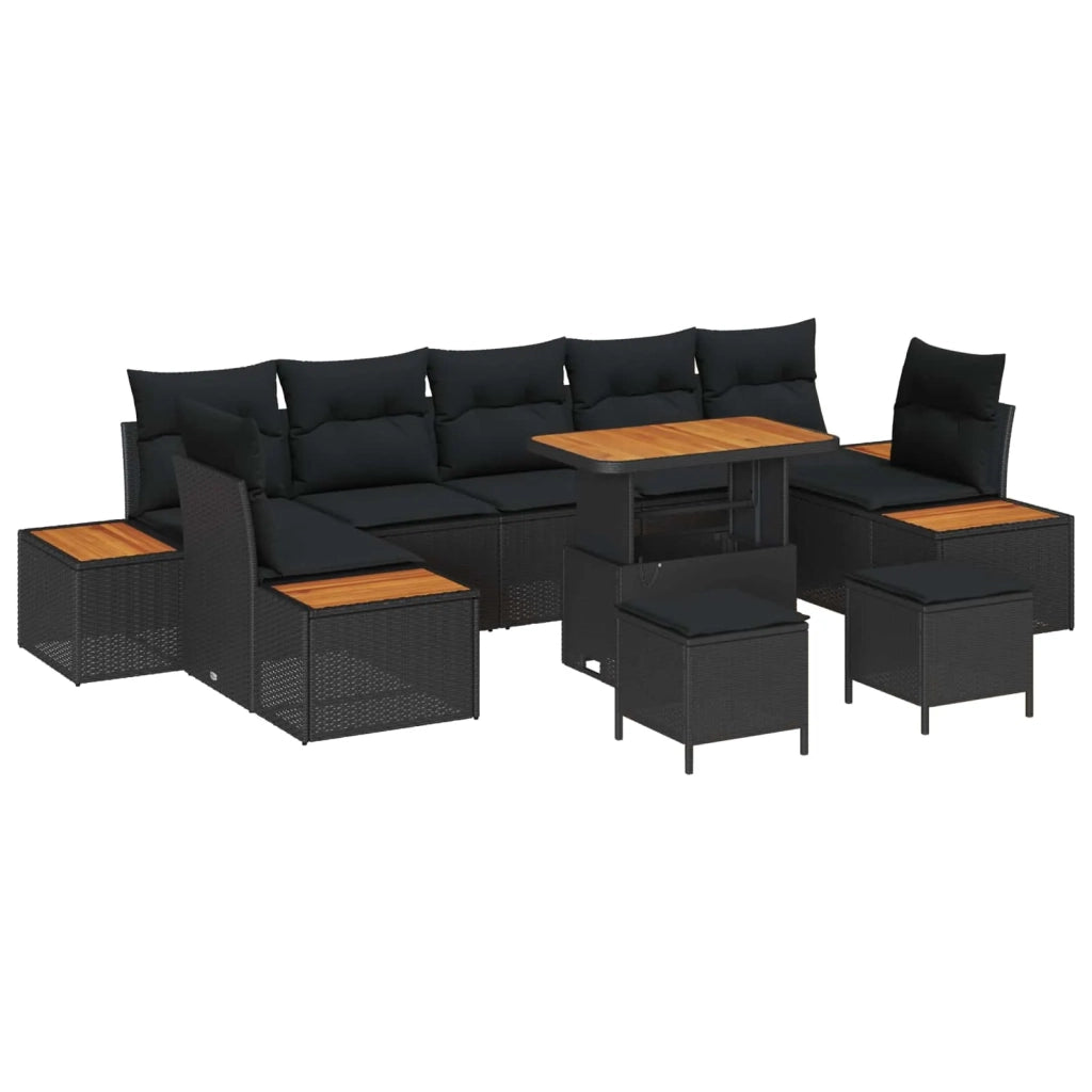 Set Divano da Giardino 10 pcs Nero polyrattan
