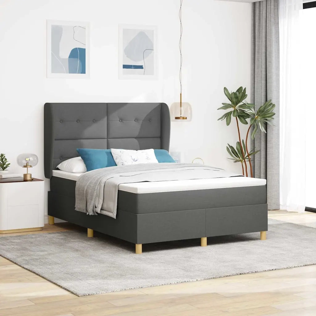 Letto a molle con materasso Grigio scuro 190 x 140 cm Tessuto 3340747