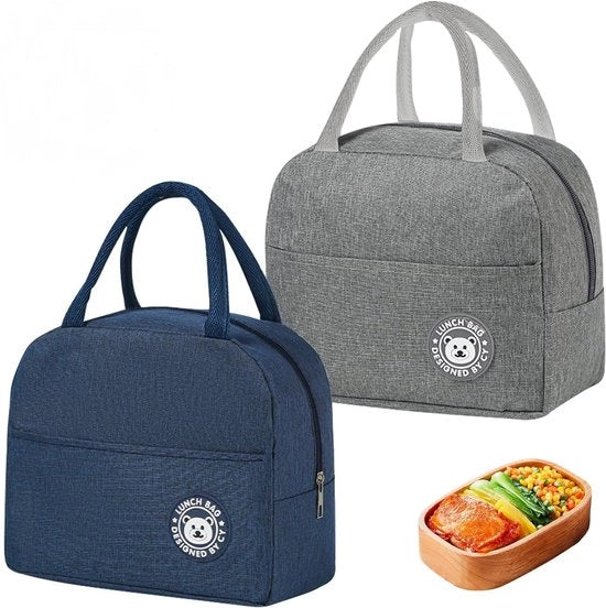 Set da 2 pezzi di piccola valigetta termica 7L, con rivestimento isolante e confezione in plastica, valigetta termica per pranzo nera e grigia, valigetta termica portatile e pieghevole per picnic, scuola (blu e grigio)