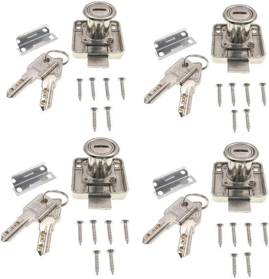 Cilindro di chiusura per armadi 4x - Chiusura di cassetti - Slot di caricamento - Cassettiera di archiviazione - Slot di porta - In acciaio inossidabile - Adatto per porte fino a 22 mm di spessore - Chiusura di cassetti