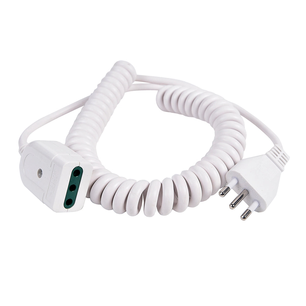 PROLUNGA ELETTRICA ESTENDIBILE BIANCA 3 METRI CON SPINA BIPASSO 10A 2P+T - DESIGN COMPATTO E FLESSIBILE IDEALE PER USO IN CASA UFFICIO O POSTAZIONI DI LAVORO