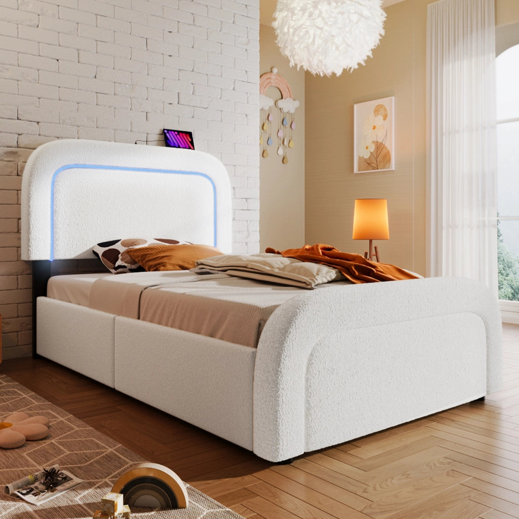 letto imbottito sherpa bianco 90 x 200 cm