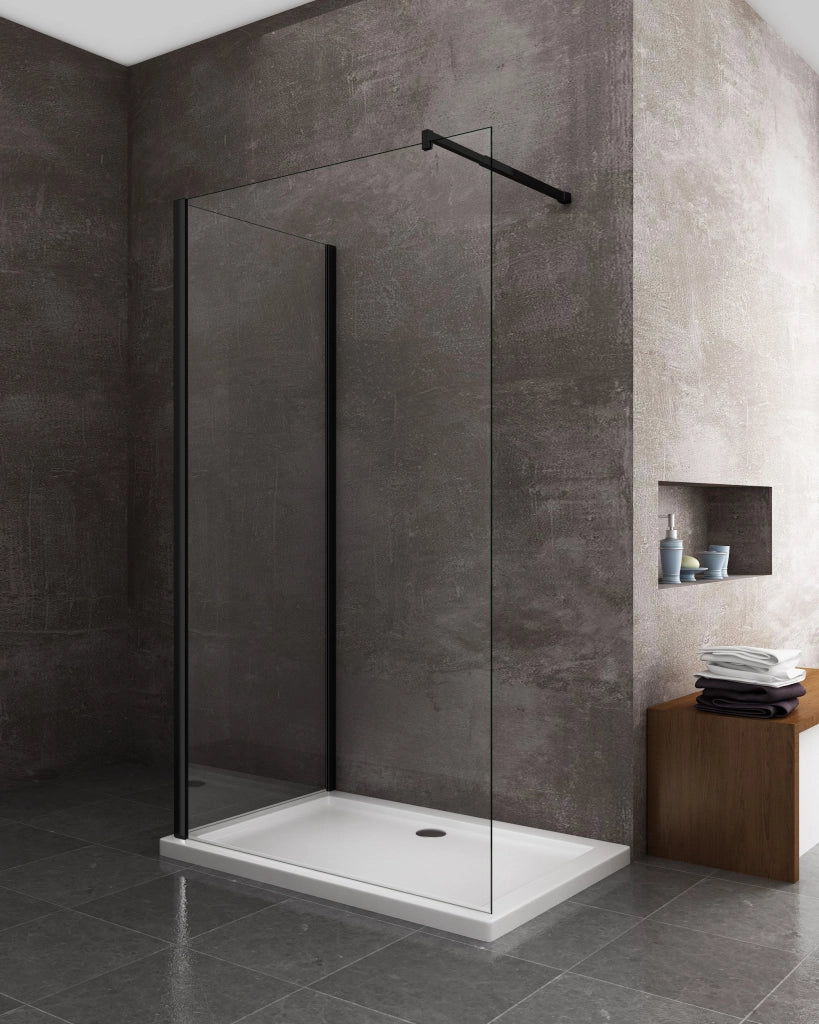 Parete Doccia Angolare walk-in h 200 vetro 8MM trasparente Telaio Nero con Accessori - 70X110 REVERSIBILE