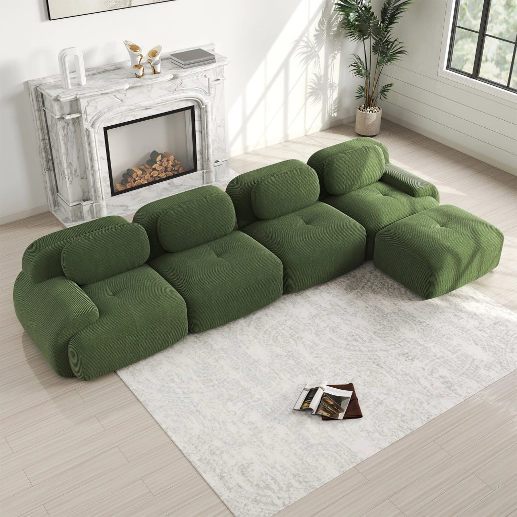 Divano angolare modulare 4 posti - con chaise longue e braccioli curvi - verde