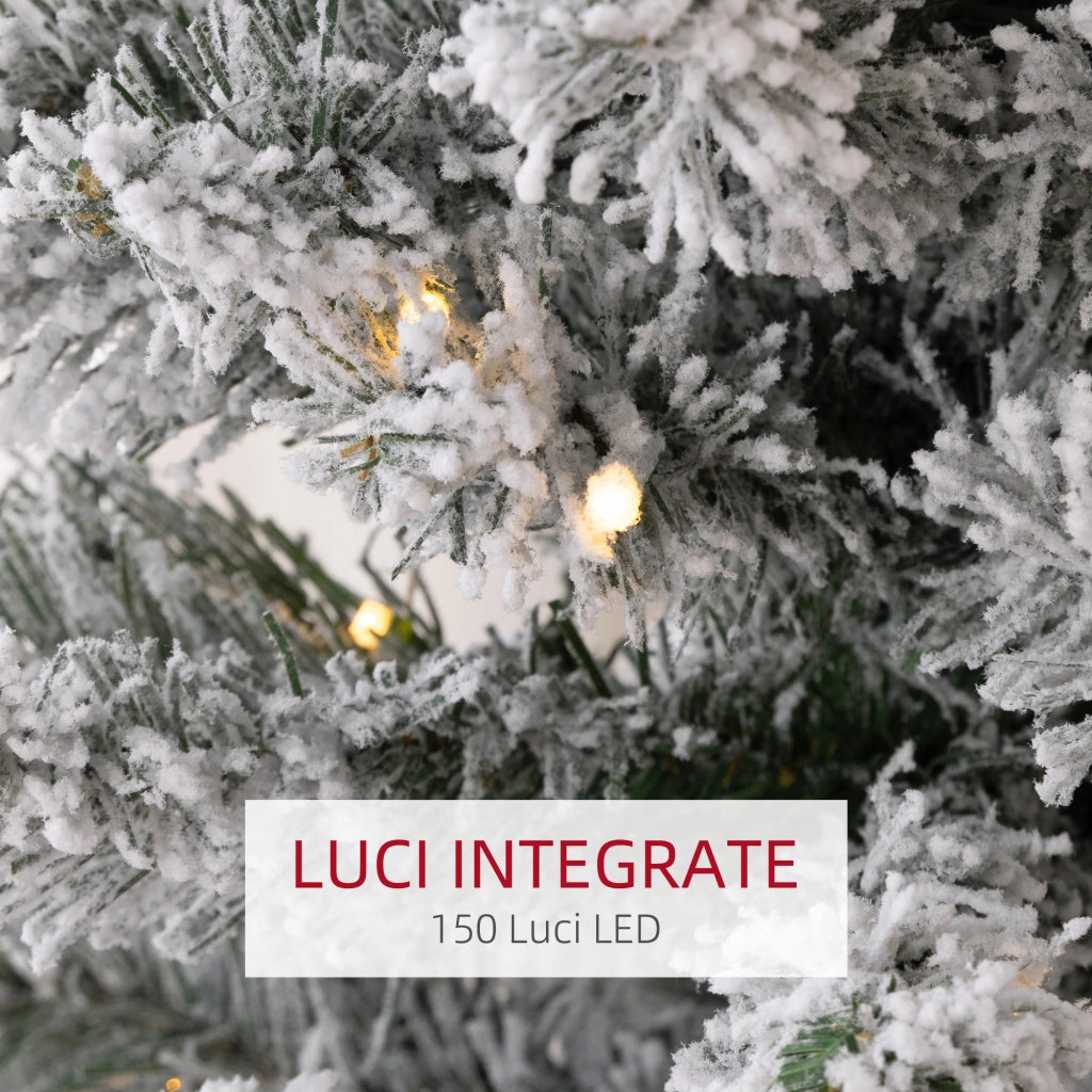 Albero di Natale Innevato con Luci LED ¨C Minimal ¨C Verde ?52x180 cm 329 Rami Plastica Metallo