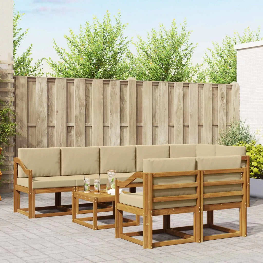 Set di divani da esterno con cuscino 9 pcs Naturale e Beige 3366621