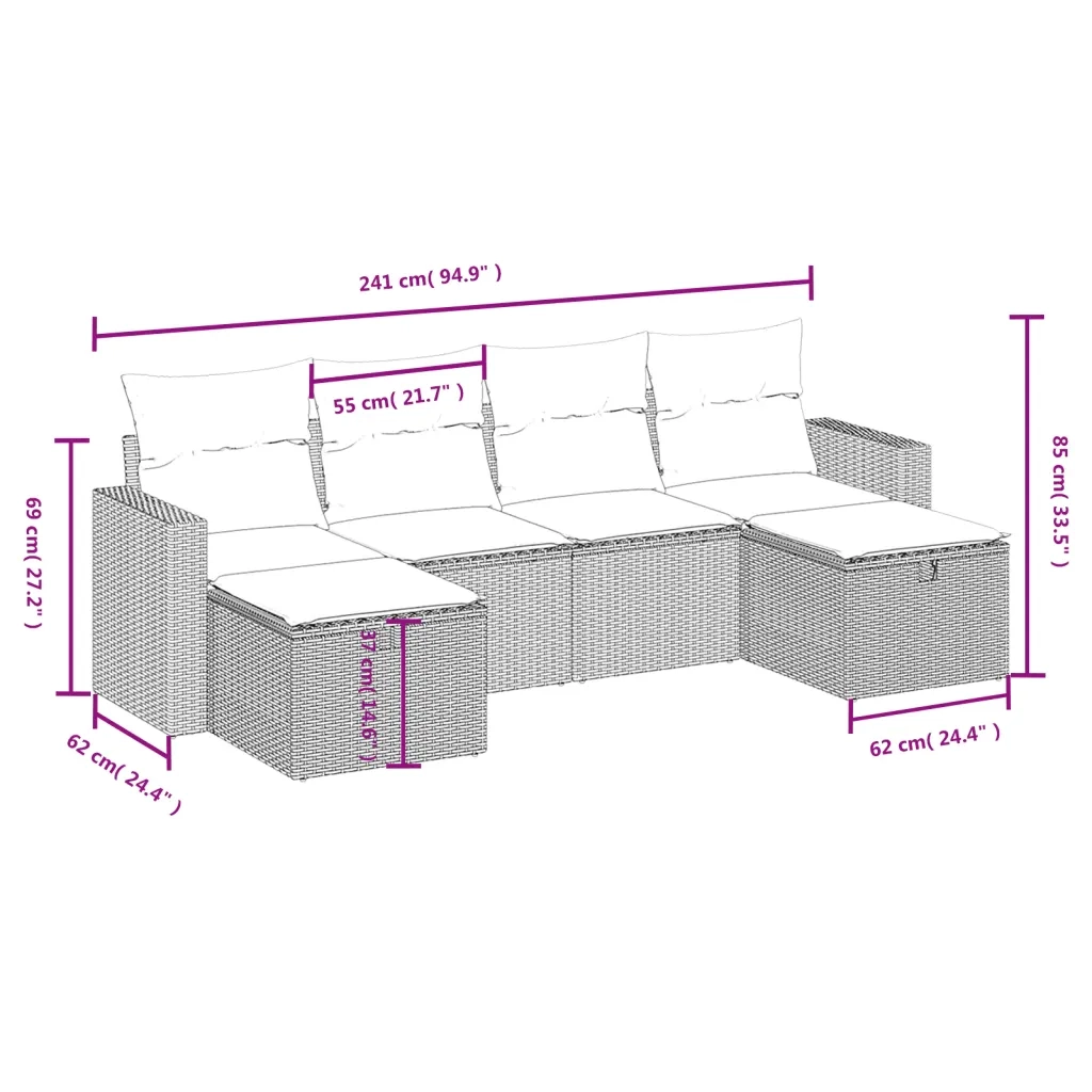 Set Divano da Giardino 6 pz con Cuscini Grigio in Polyrattan 3263546