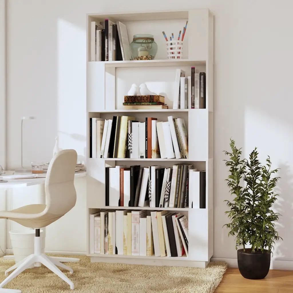 Libreria Divisorio-Scaffale per Libri-Mobile di Stoccaggio Bianco 80x25x163,5 cm Legno Massello di Pino