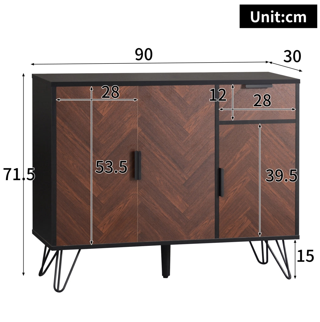 Armadio contenitore moderno 90 x 30 x 71;5 cm nero e effetto legno con cassetto e ripiani regolabili
