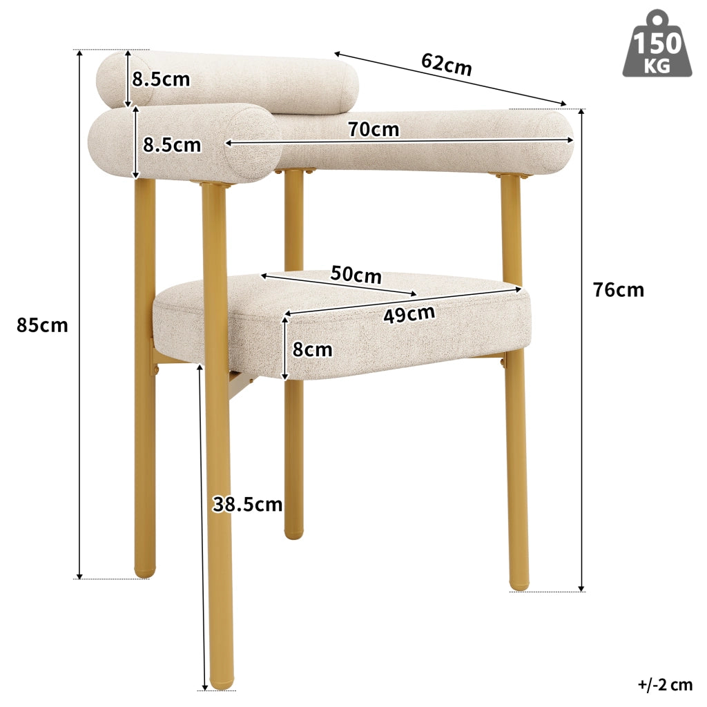 Set di 2 sedie da pranzo con schienale ergonomico e seduta imbottita ampia in tessuto effetto camoscio beige