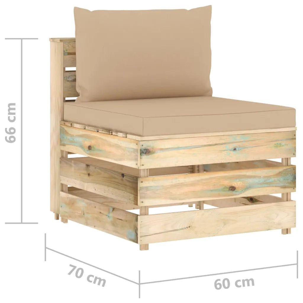 Divano Centrale Modulare con Cuscini in Legno Impregnato Verde 3074510
