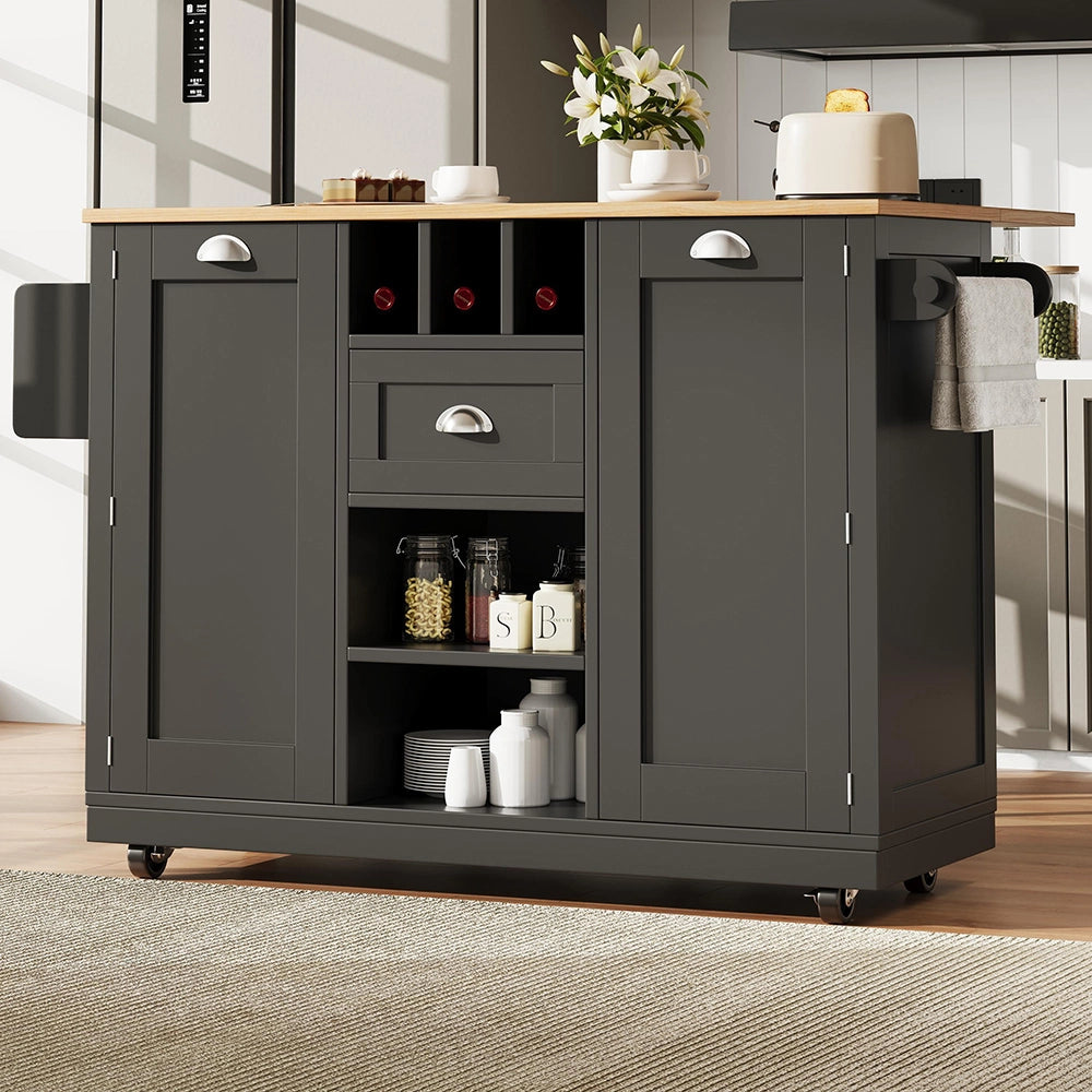 Isola cucina con piano - Xylo - nero porta-bottiglie ruote