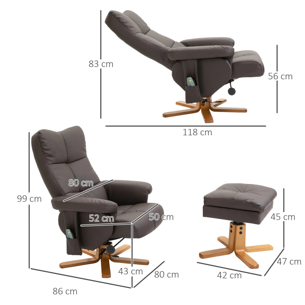POLTRONA Massaggiante con Pouf, 145°, Similpelle Marrone