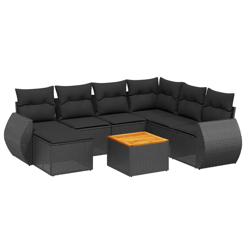 Set Divani da Giardino con Cuscini 8 pz Nero in Polyrattan 3225117