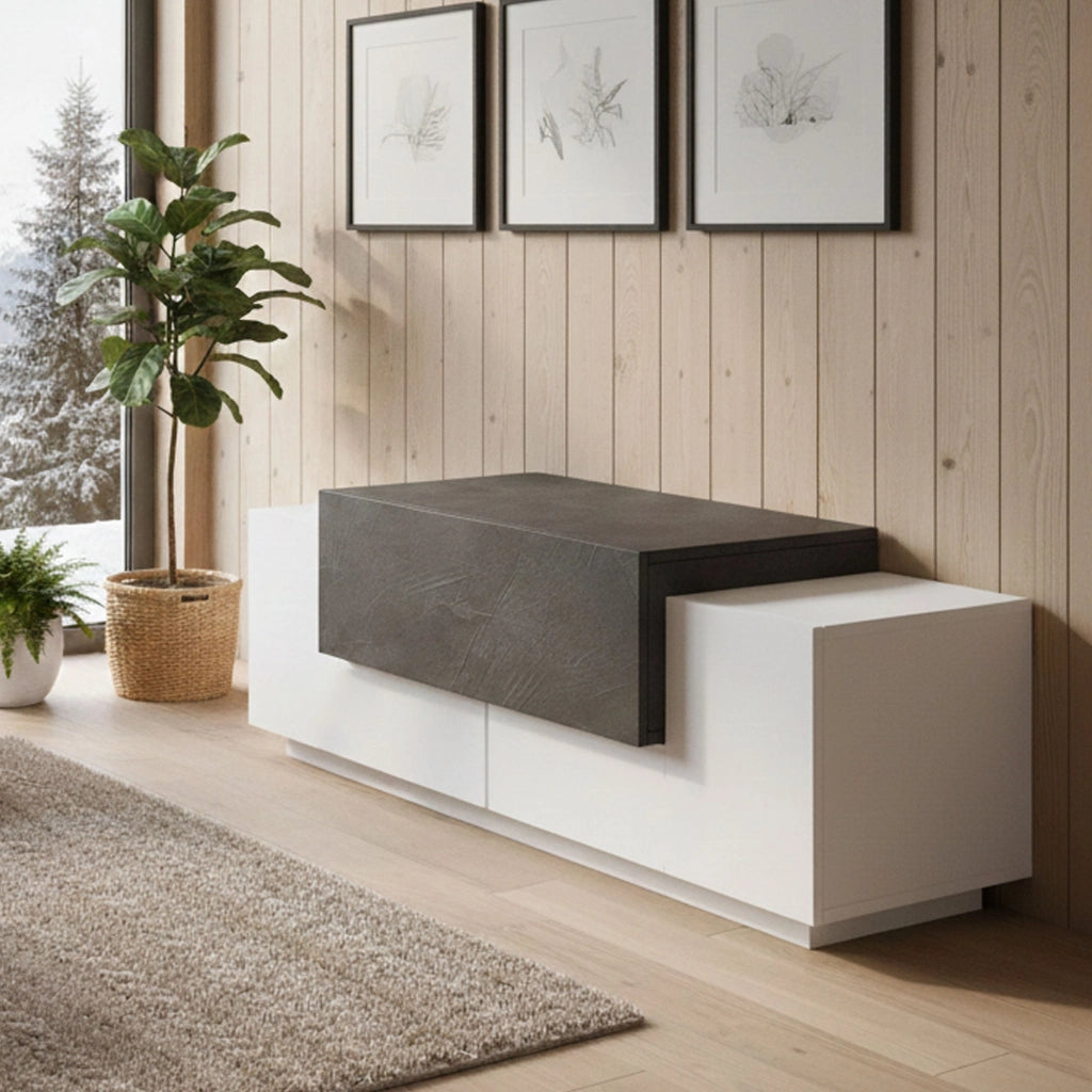 Madia Aspera, Credenza 3 Vani Made in Italy, 120x45x46h cm Bianco Lucido