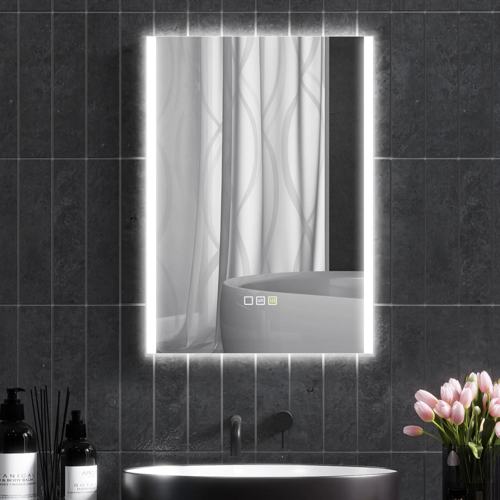 Specchio Bagno con Luce LED ¨C Minimal ¨C Argento 70x50x3 cm