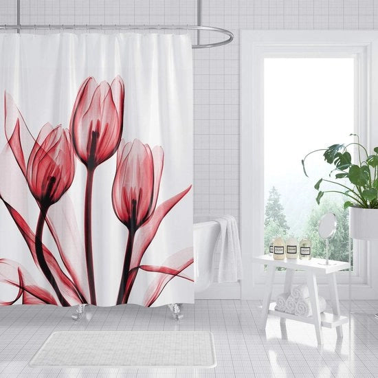 Douchegordino impermeabile con stampa di tulipani rosa - Lavabile e antimuffa - 180x200 cm