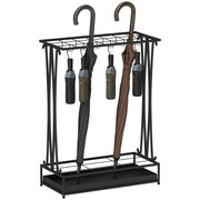 Portaombrelli 50x24x68 cm con Vaschetta per l'Acqua 21 Fori e 24 Ganci in Acciaio Nero