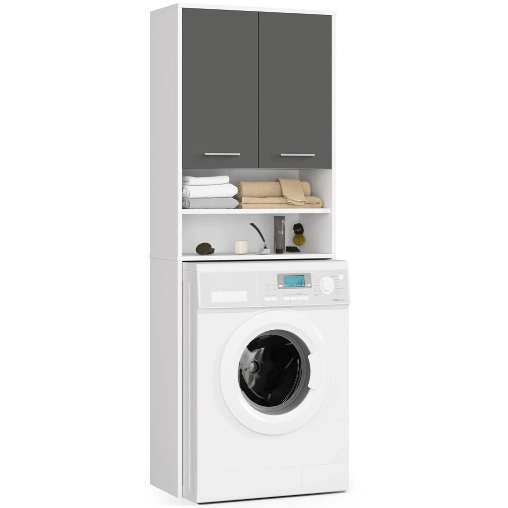 Colonna da bagno AKORD FIN per incasso di una lavatrice Bianca 64 cm 2 ante inserto frontale Grigio Grafite 64x30x180 cm