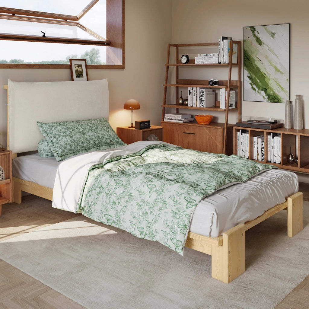 letto imbottito legno e tessuto naturale 90x200 cm