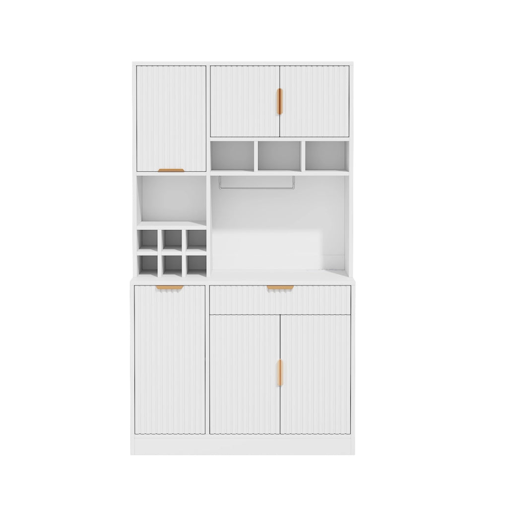Credenza alta da cucina con ripiani regolabili e porta bottiglie 100x40x175 cm; bianco