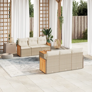 Set Divani da Giardino 7 pz con Cuscini Beige in Polyrattan