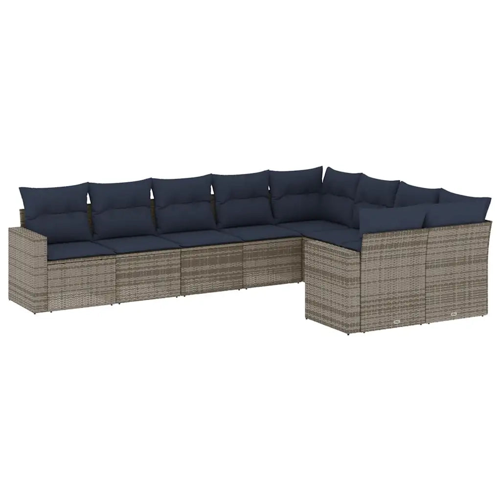 Set Divani da Giardino 9 pz con Cuscini Grigio in Polyrattan