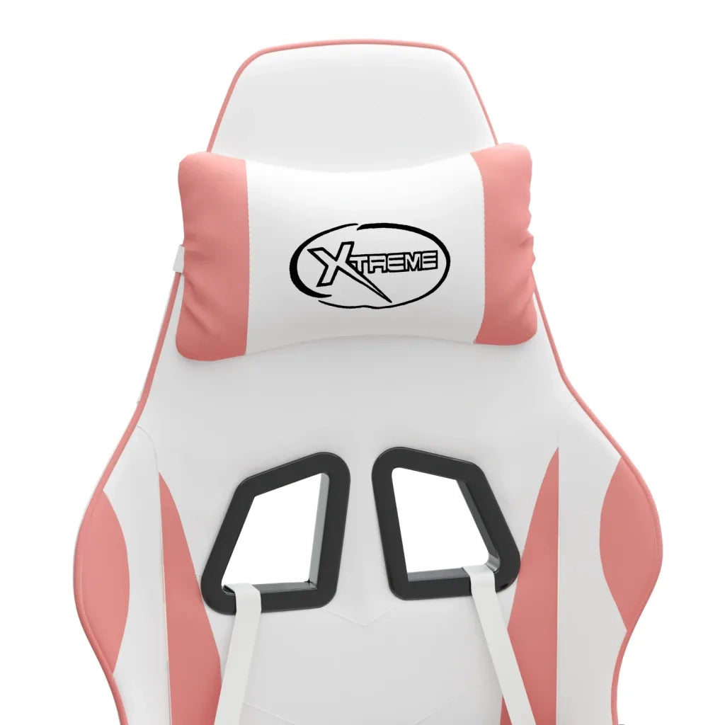 Sedia da Gaming | Sedia da e-sports Girevole Poggiapiedi Bianca e Rosa Similpelle