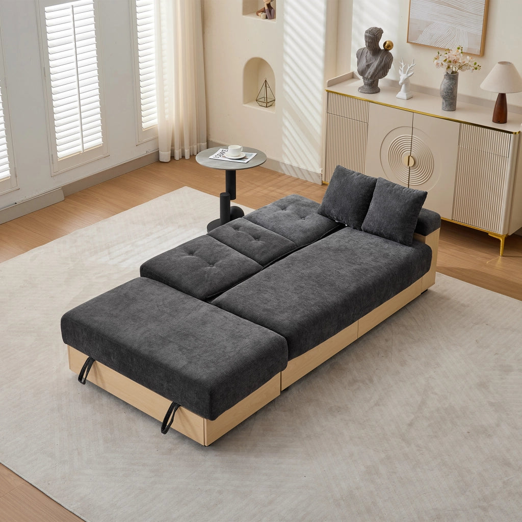 DIVANO letto 217x110x90 cm Chenille Grigio con contenitore e 2 cassetti