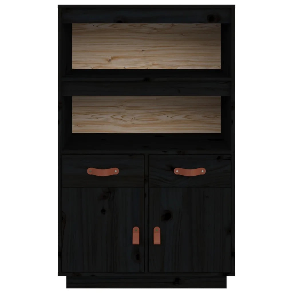 Credenza Nera 67x40x108,5 cm in Legno Massello di Pino 820161
