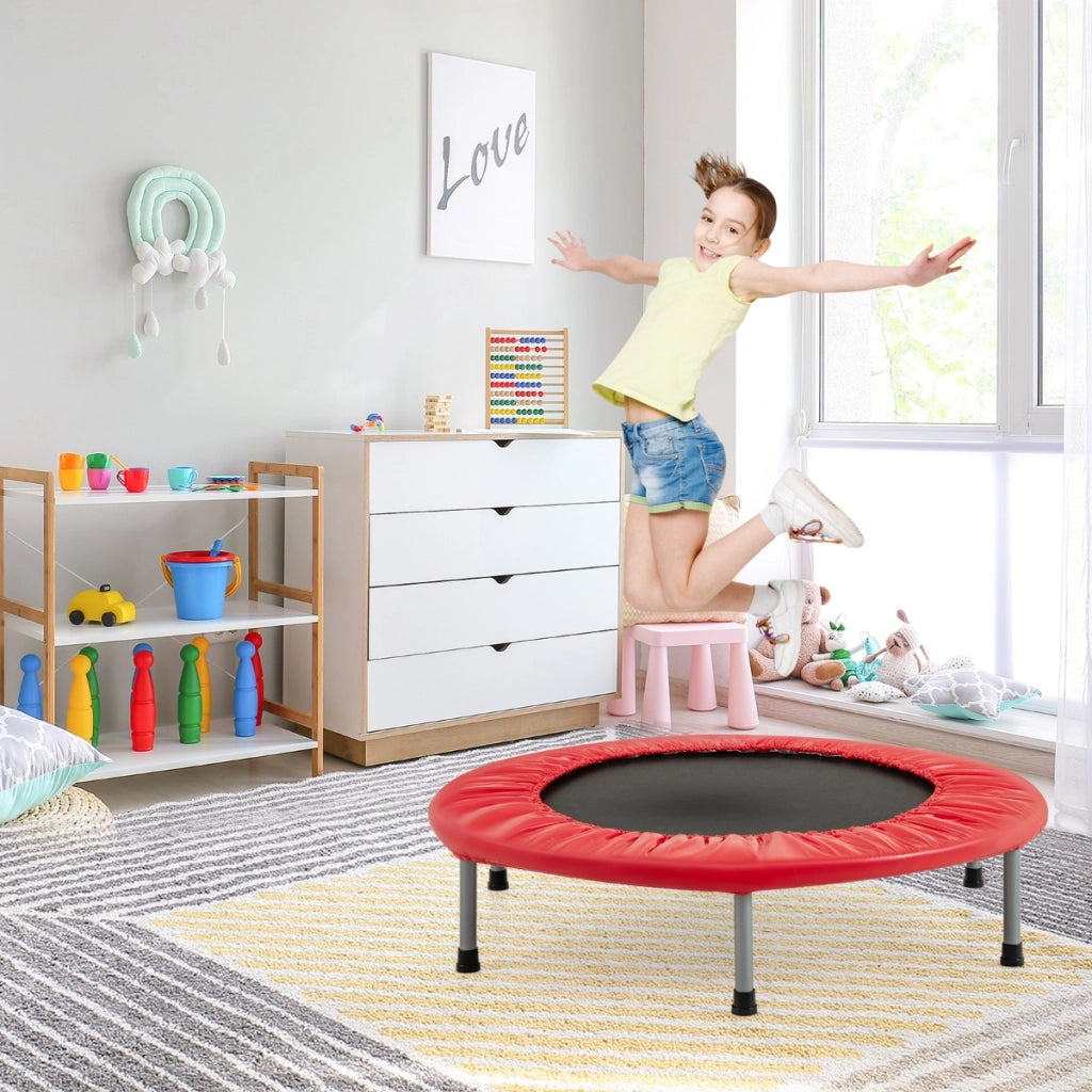 Trampolino pieghevole per bambini con carico massimo 150kg, Mini trampolino portatile per interno Rosso