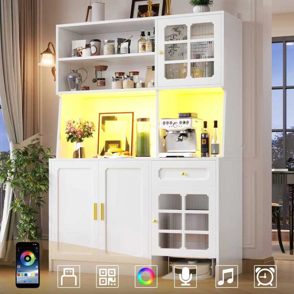 Mobile Cucina con Ante in Vetro e LED ¨C Xylo ¨C Bianco, 130x45x180 cm
