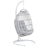 Poltrona Sospesa con Piedistallo in Rattan Grigio Chiaro Stile Boho Moderno