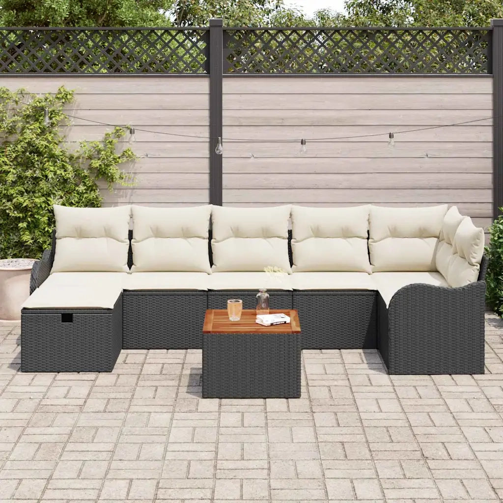 Set Divano da Giardino con cuscino 8 pcs Nero polyrattan