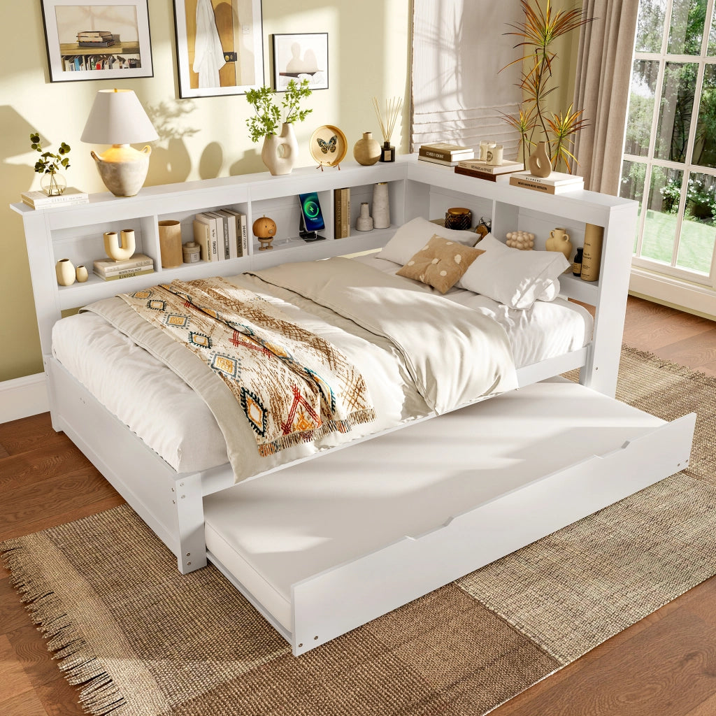 LETTO DIVANO estraibile 140x200 cm bianco con prese e 2 USB