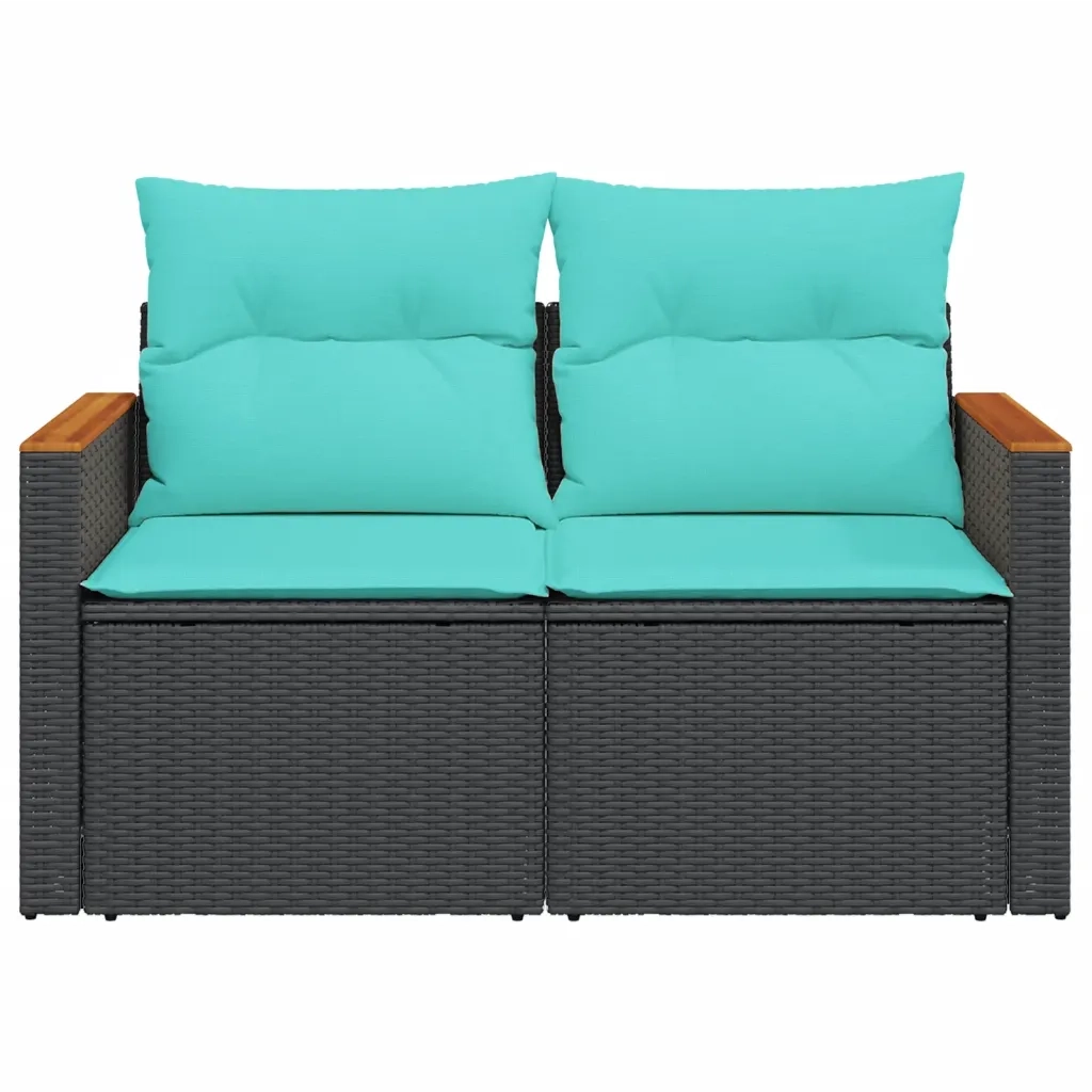 Divano da giardino con cuscini 2 posti nero in polyrattan 366036