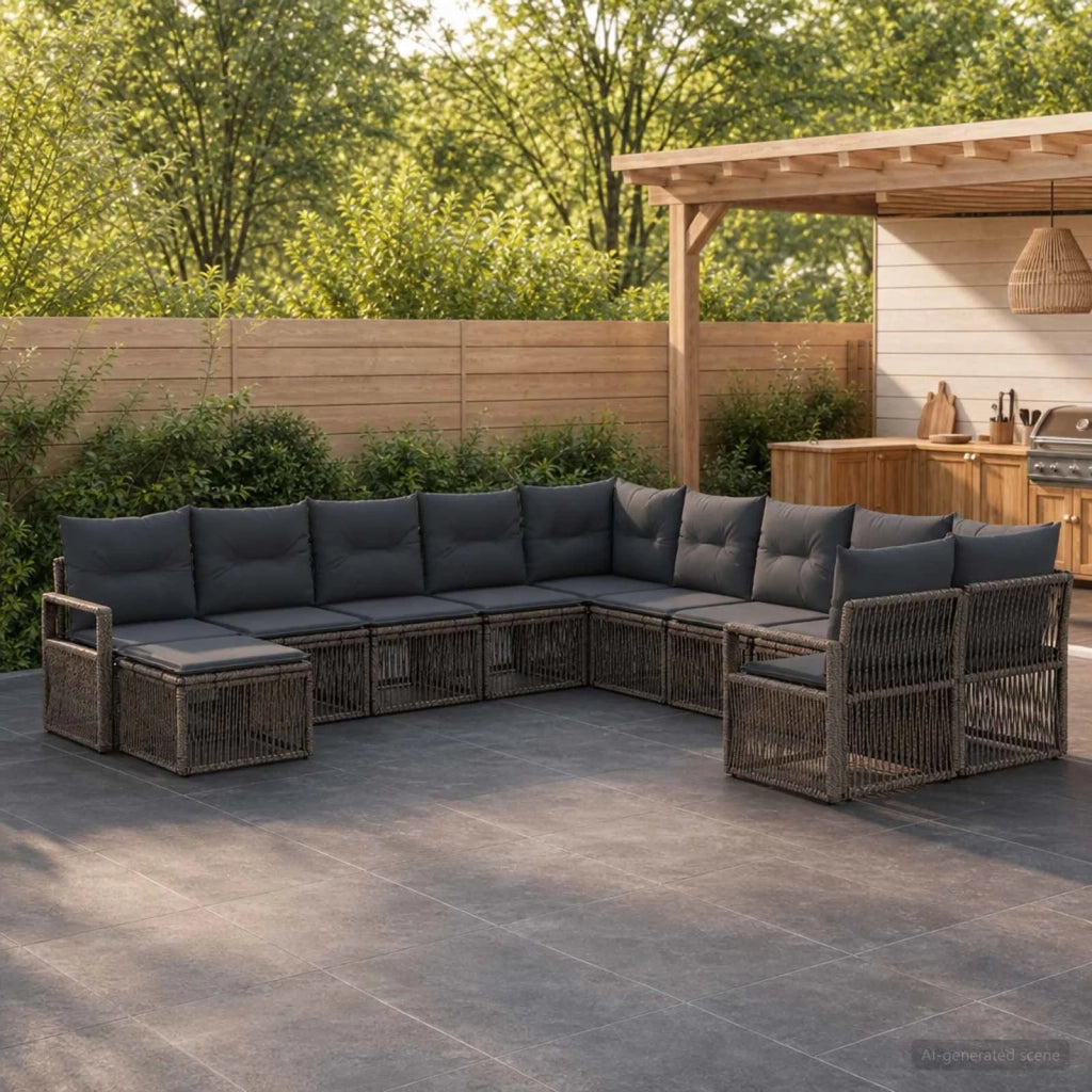 Set Divano da Giardino 11 pz Grigio polyrattan 3435911