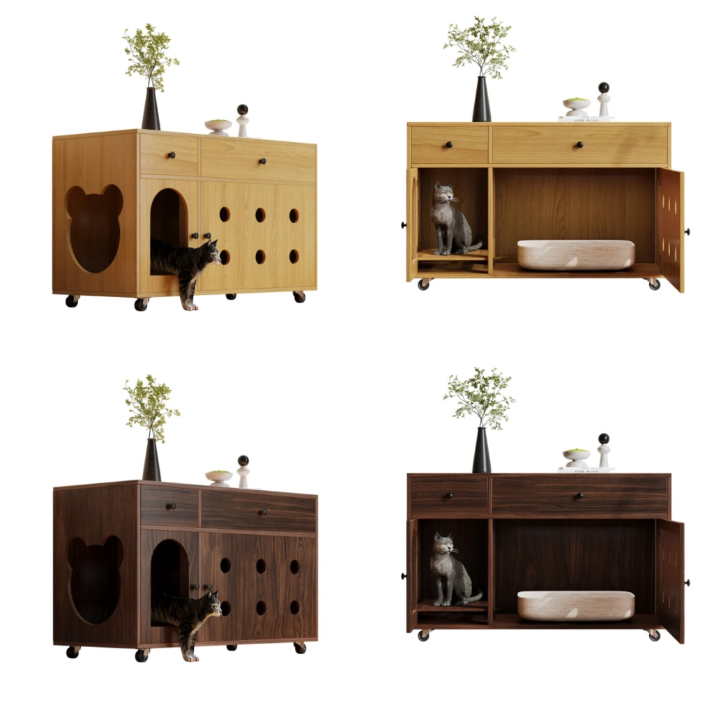 Mobile Toilette per Gatti con Porta ¨C MINIMAL ¨C Noce, 100x45x66 cm