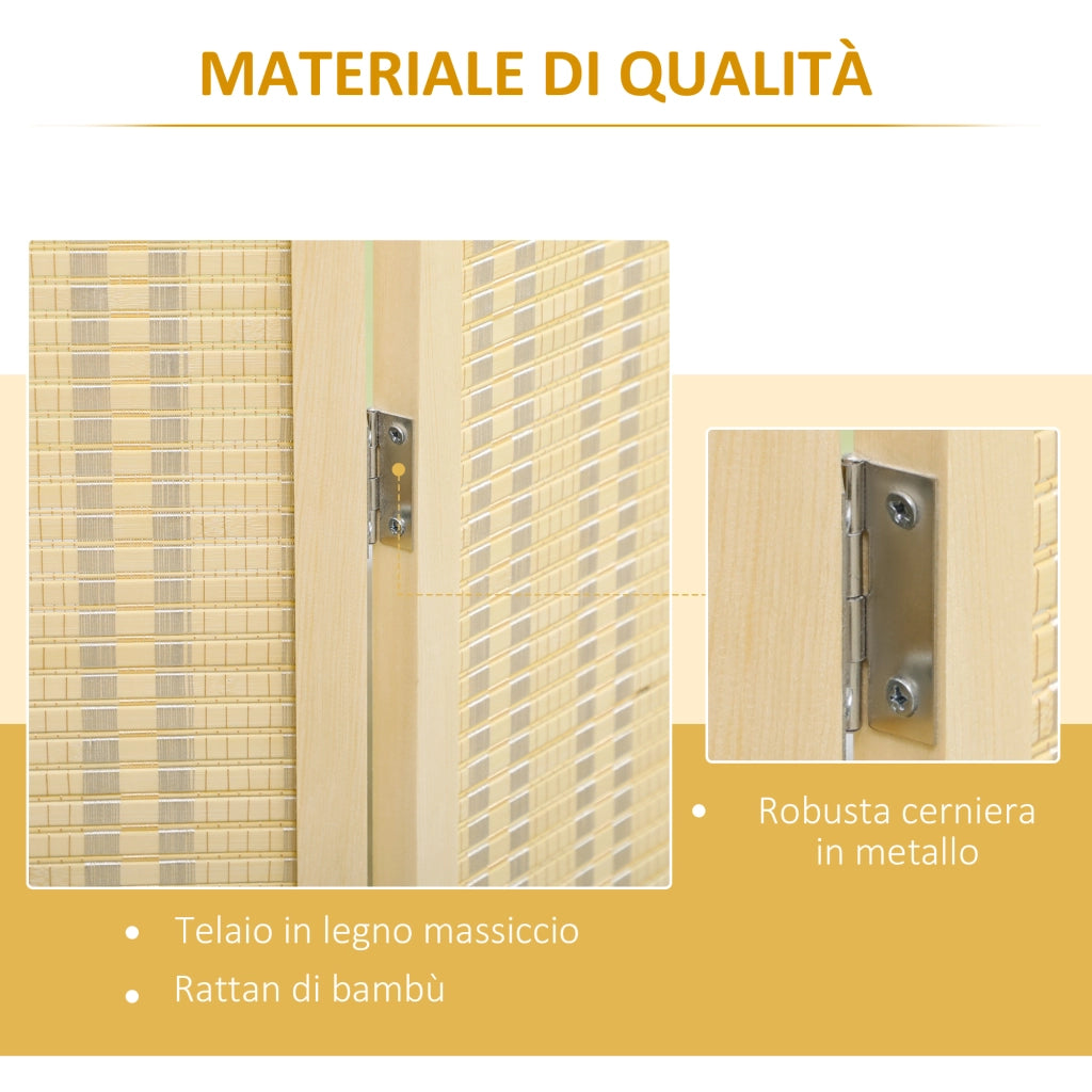 Paravento Pieghevole 4 Ante ¨C Xylo ¨C Legno Bamb¨´ Naturale 180cm Stile Boho