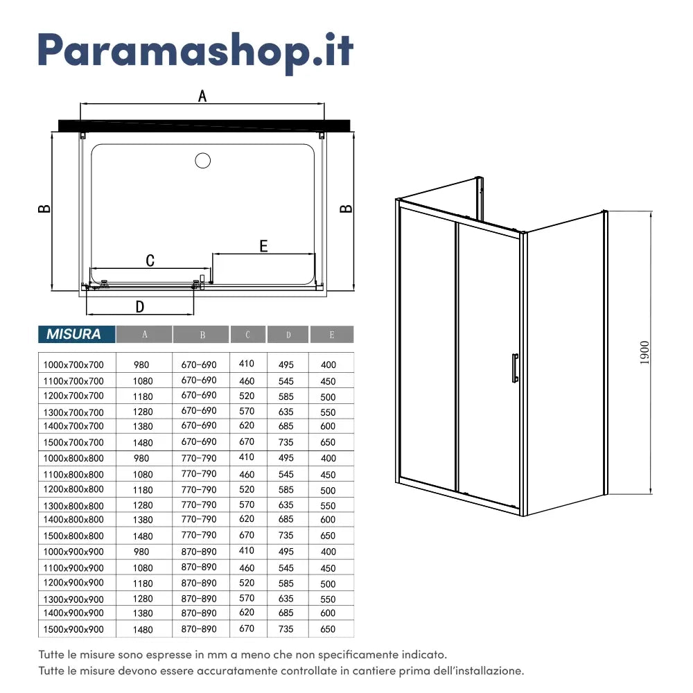Box doccia 3 lati 70x125x70 cm con porta scorrevole e vetro temperato 6mm opaco | Ustica